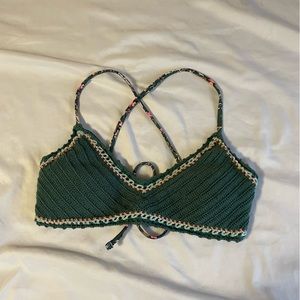 Tie up crochet green bikini top
